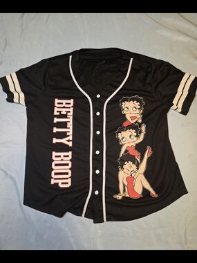 Betty Boop Baseball Jersey Unisex XL Black Graphic Button Up Shirt